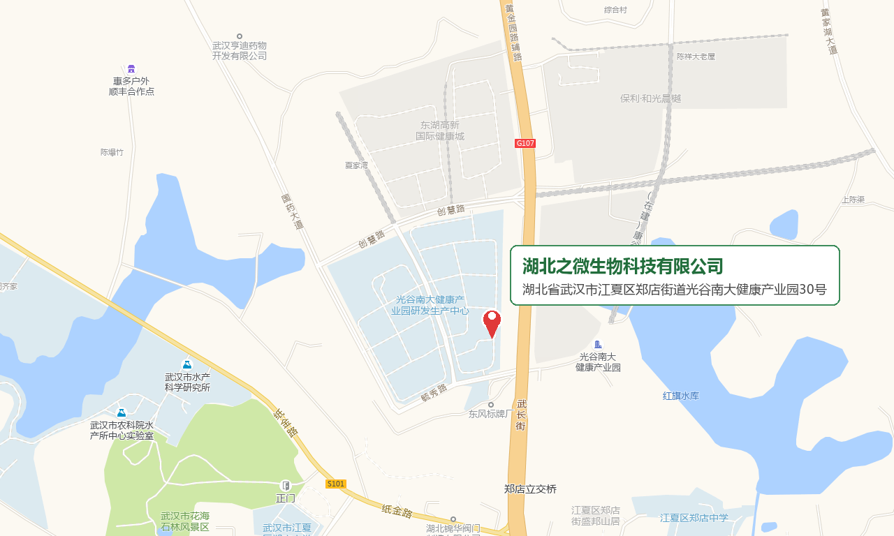公司位置地图：湖北省武汉市江夏区郑店街道光谷南大健康产业园30号